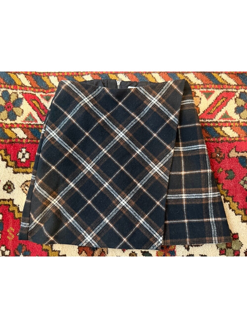 Hollister - Plaid Wool Blend Black Brown White Mini Skirt with Zipper Closure XS